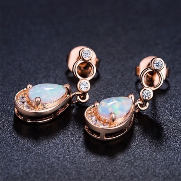 18k Rosegold Filled White Opal Drop Earrings - Picture 3 of 7